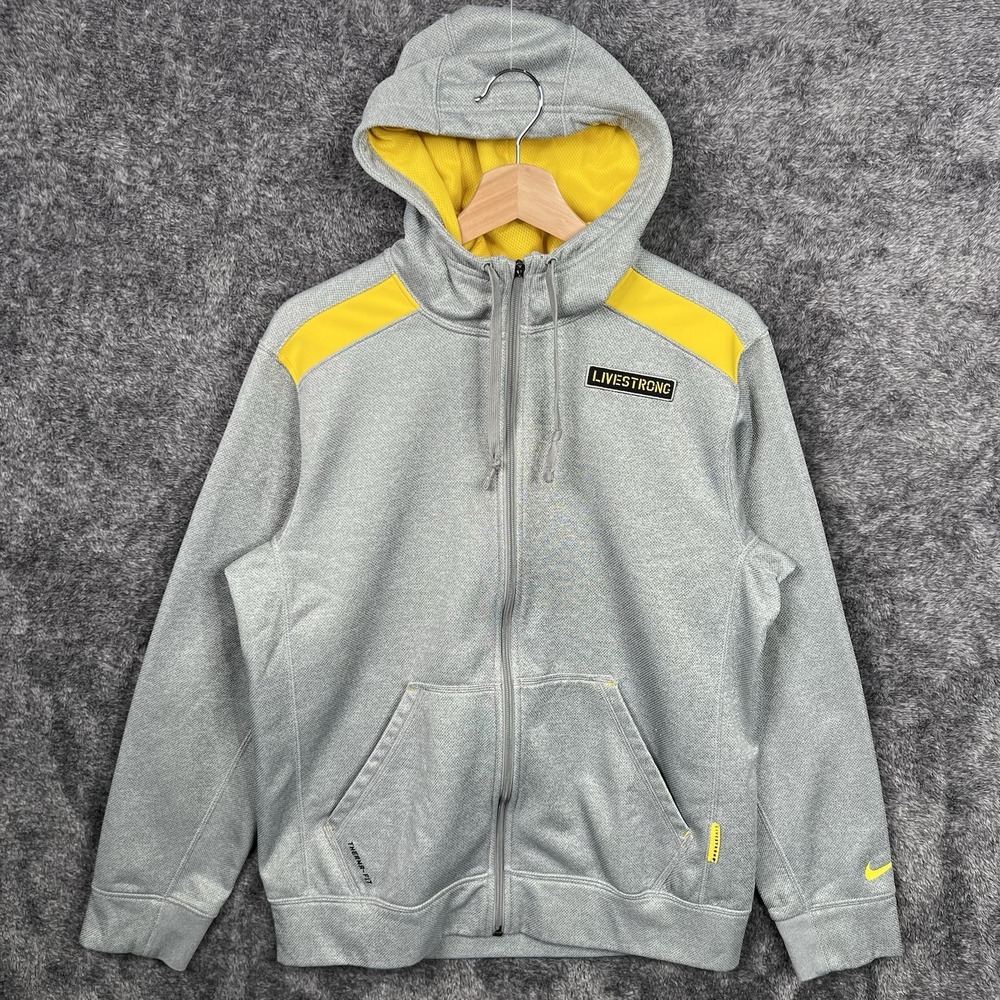 Vintage Y2K Nike Livestrong Hoodie Jacket Small Therma Fit Full Zip Gray Yellow